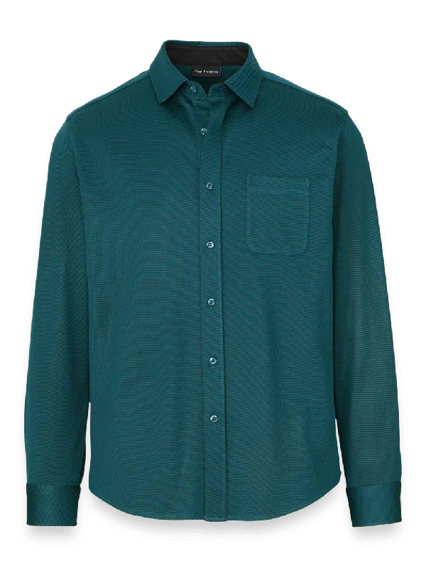 Men's Shirts with Striped PatternsCotton Blend Button Front Polo - Teal