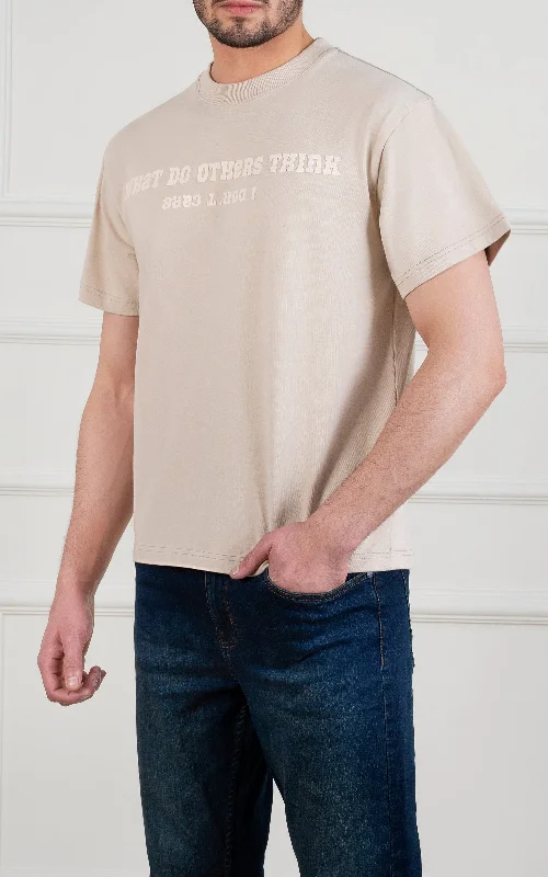 Men's Shirts with Moisture-Wicking FabricOVER SIZE GRAPHIC T SHIRT BEIGE