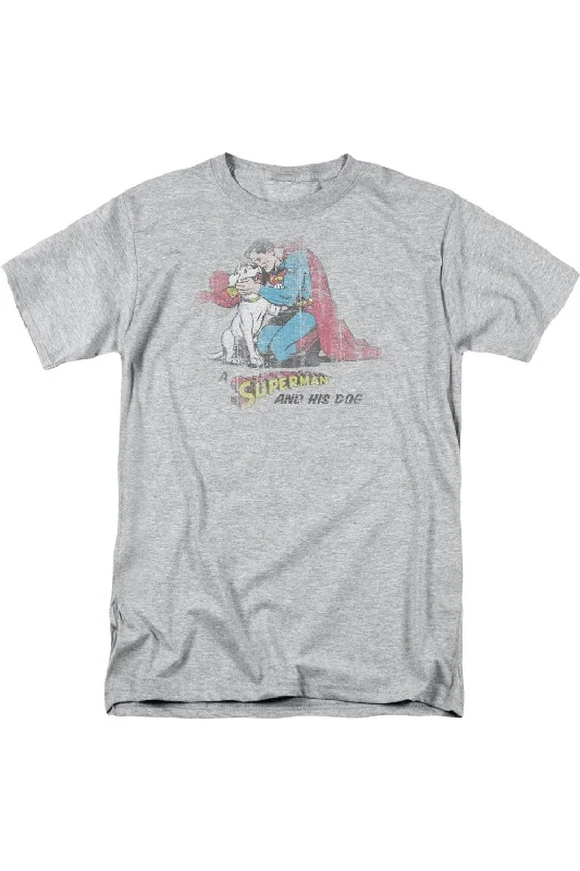 Men's Shirts with Adjustable HemlinesSuperman And His Dog Short Sleeve Adult Tee / T-Shirt Men's Shirts with Adjustable HemlinesSuperman And His Dog Short Sleeve Adult Tee / T-Shirt