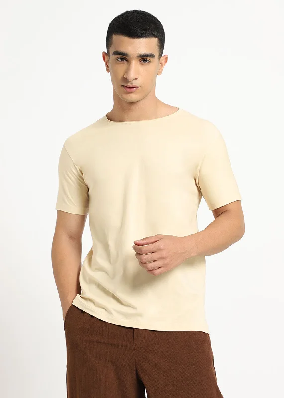 Men's Long-Sleeved ShirtsCream Crew neck T-shirt
