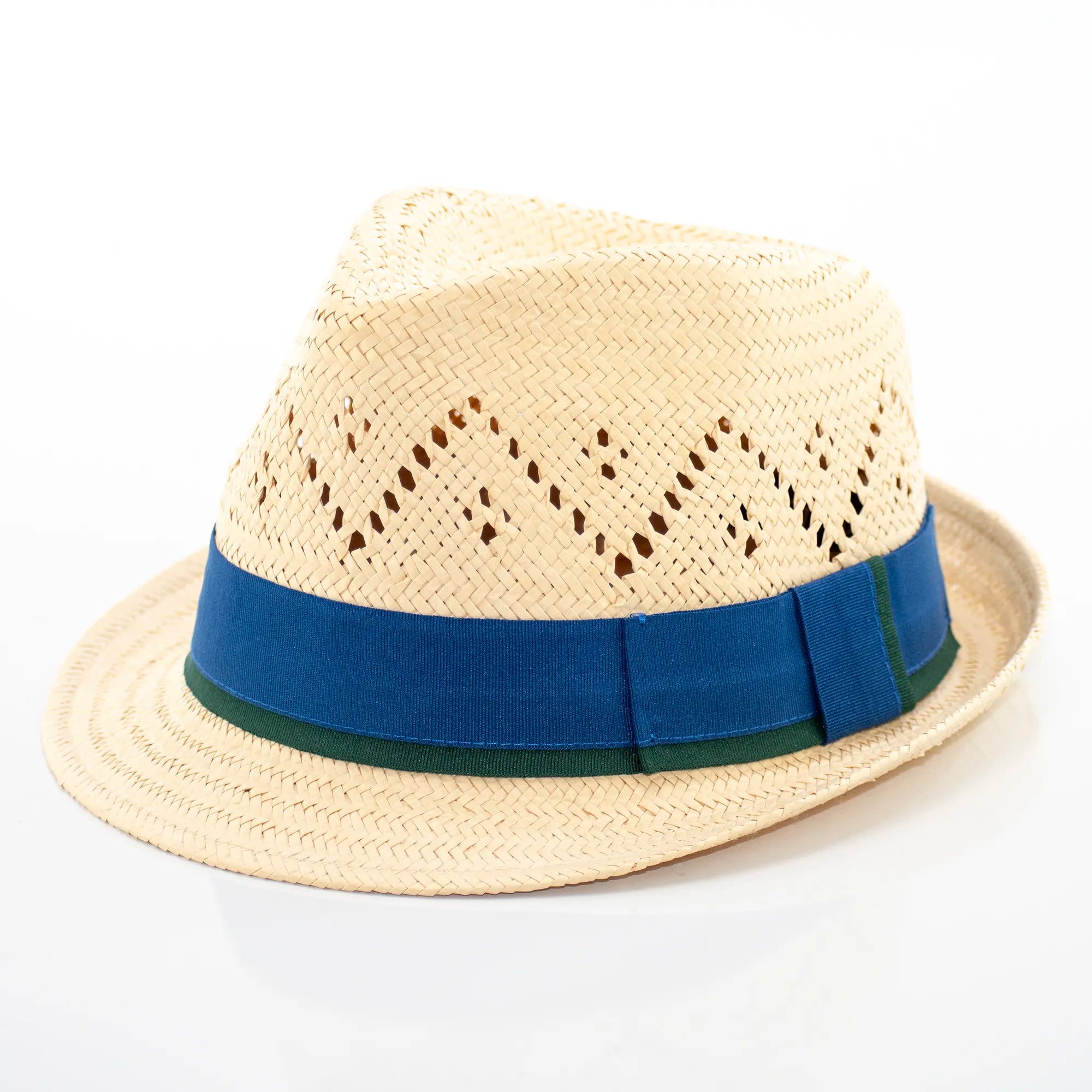 Wide-Brimmed Beach HatsNatural Straw Fedora With Two-Tone Ribbon Band