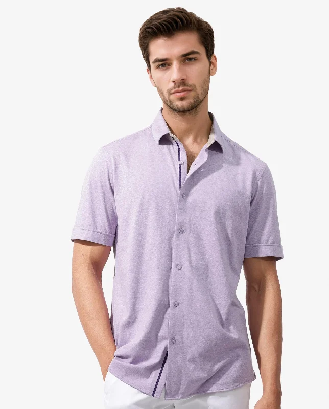 Men's Polo Shirts for Sports and Casual WearRare Rabbit Men's Miraje Pastel Purple Cotton Fabric Half Sleeves Solid Melange Shirt