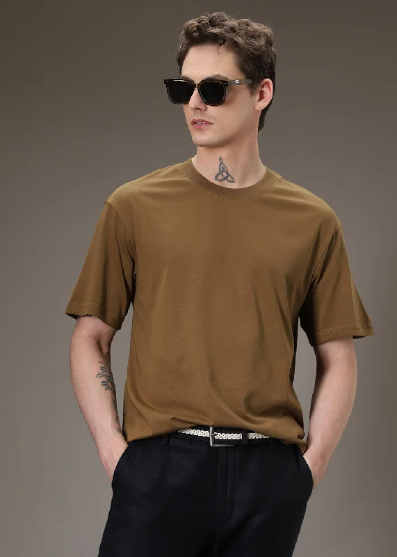 Men's Shirts with Floral PrintsBrown Basic Oversized T-shirt