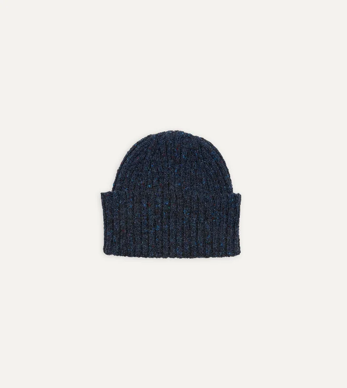 Adjustable Sun HatsNavy Ribbed Merino Donegal Knit Cap