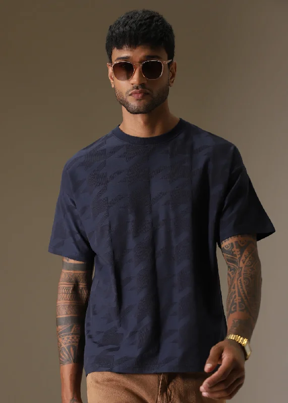 Men's Shirts with Wingtip CollarsHerringbone Pattern Blue Oversized T-Shirt