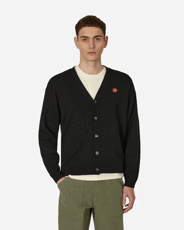 'Boke Flower' Crest Merino Wool Cardigan Black