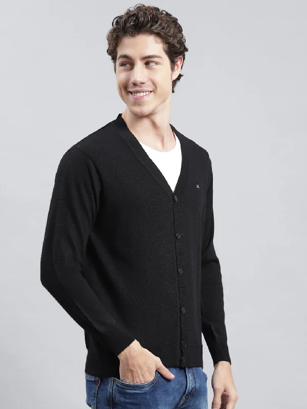 Men Black Solid Cardigan