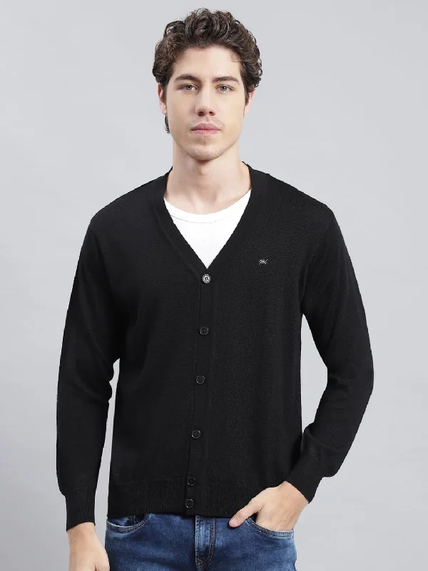 Men Black Solid Cardigan