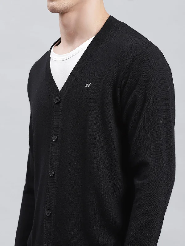 Men Black Solid Cardigan