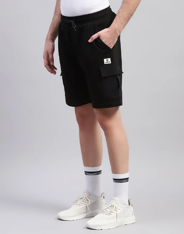 Men Black Solid Regular Fit Short