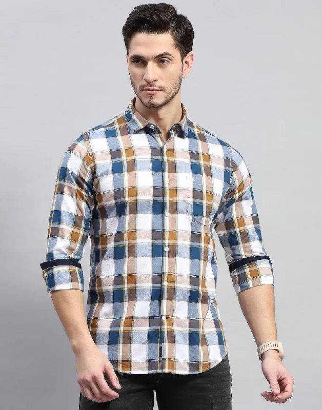 Men Blue Check Collar Full Sleeve Shirt