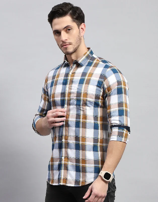 Men Blue Check Collar Full Sleeve Shirt