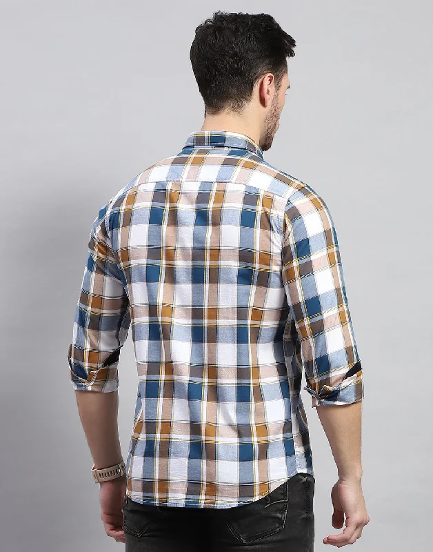 Men Blue Check Collar Full Sleeve Shirt