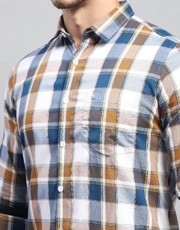 Men Blue Check Collar Full Sleeve Shirt