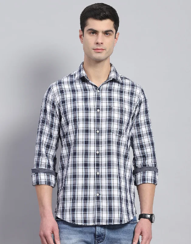 Men Blue Check Collar Full Sleeve Shirt