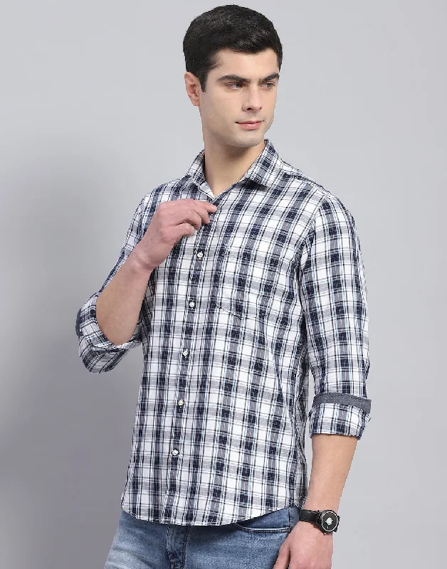 Men Blue Check Collar Full Sleeve Shirt