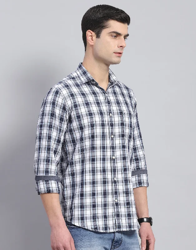 Men Blue Check Collar Full Sleeve Shirt