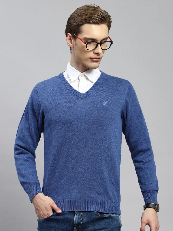 Men Blue Solid Pullover