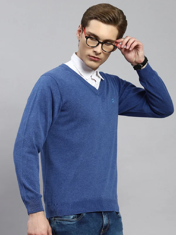 Men Blue Solid Pullover