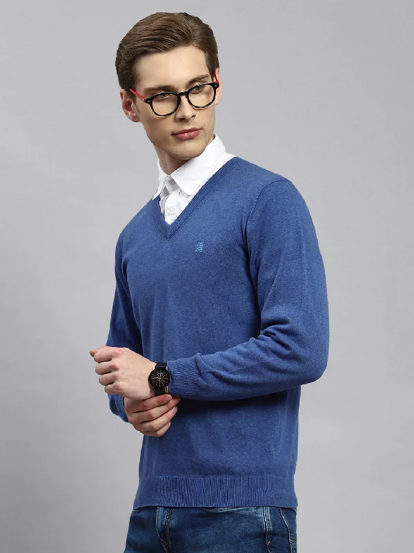 Men Blue Solid Pullover