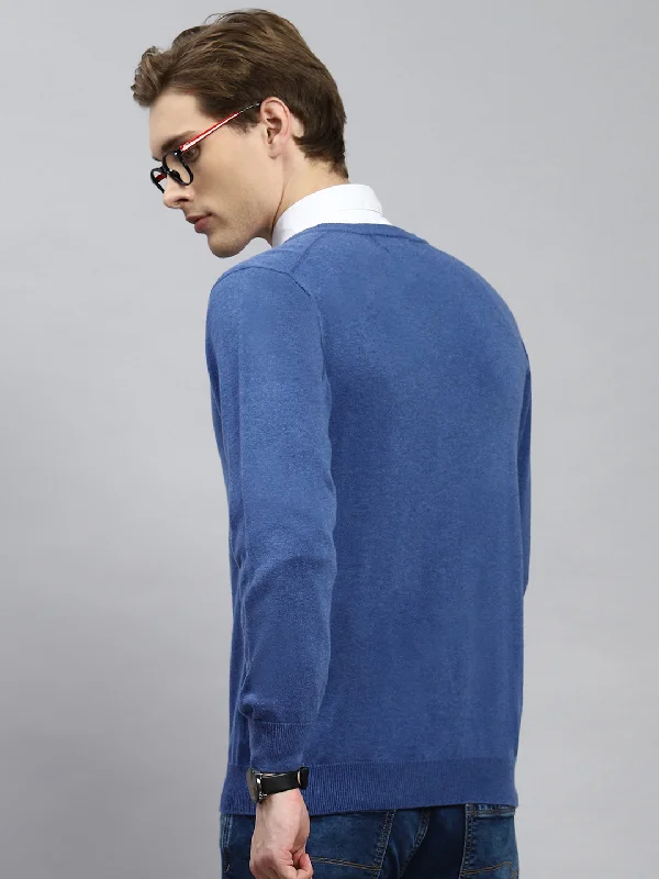 Men Blue Solid Pullover