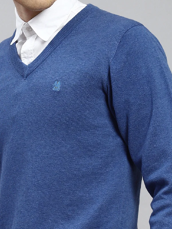 Men Blue Solid Pullover