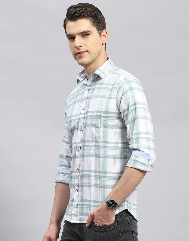 Men Green Check Collar Full Sleeve Shirt