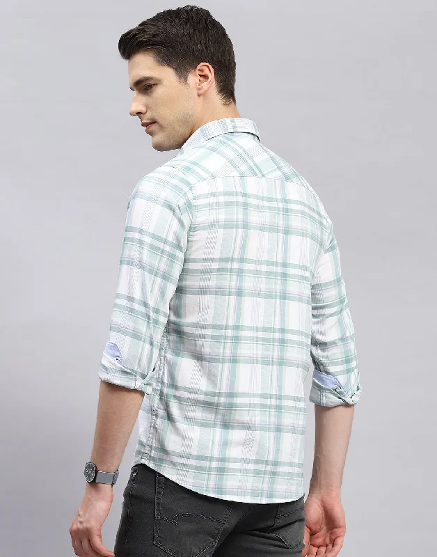 Men Green Check Collar Full Sleeve Shirt