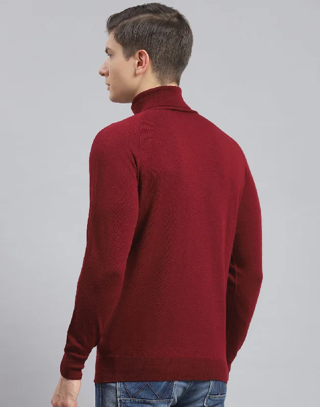 Men Maroon Solid H Neck Full Sleeve Pullover