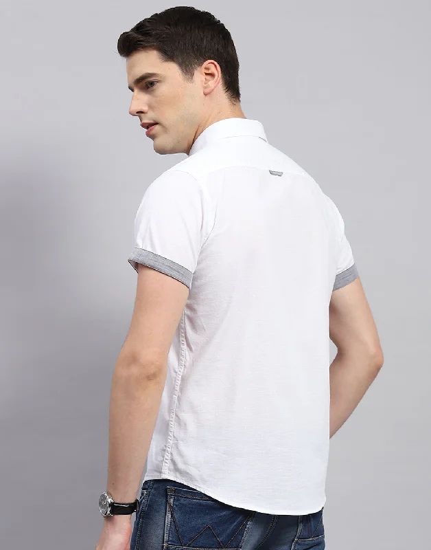 Men White Solid Collar Neck Half Sleeve Shirt