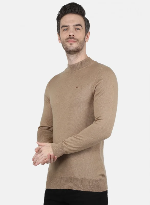 Men Beige Solid Pullover