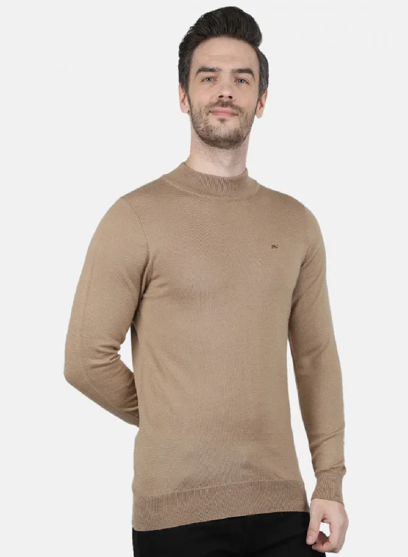 Men Beige Solid Pullover