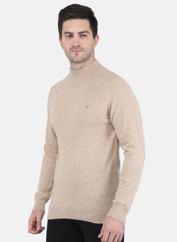 Men Beige Solid Pullover