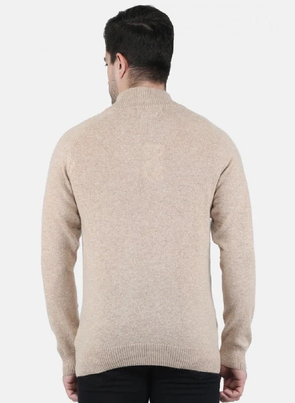 Men Beige Solid Pullover