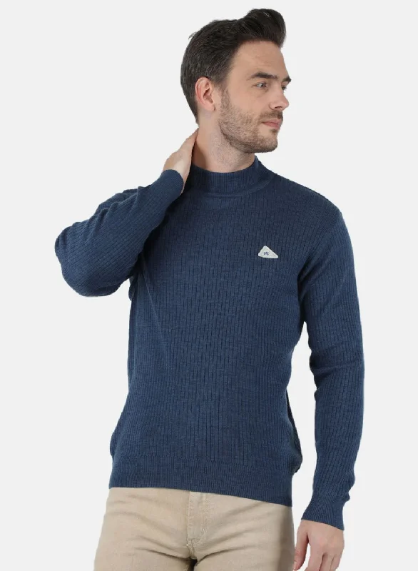 Men Blue Solid Pullover