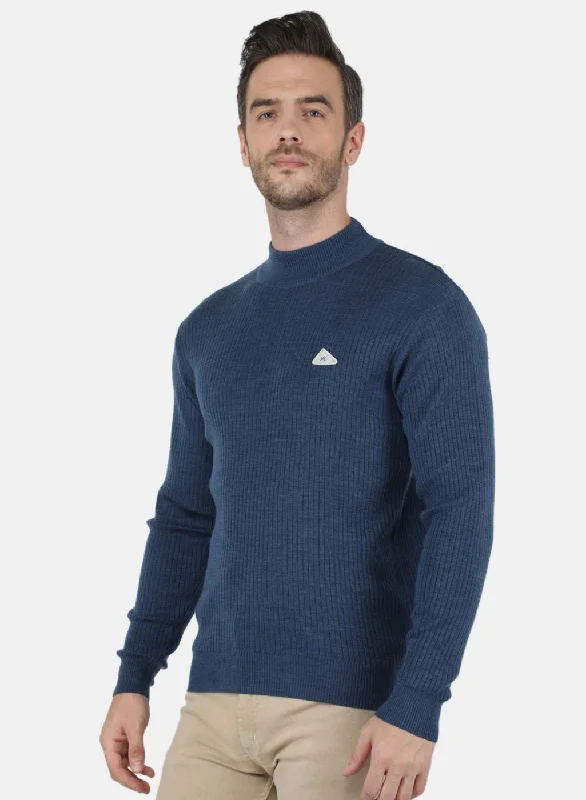 Men Blue Solid Pullover