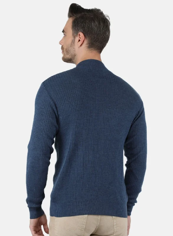 Men Blue Solid Pullover