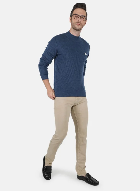 Men Blue Solid Pullover