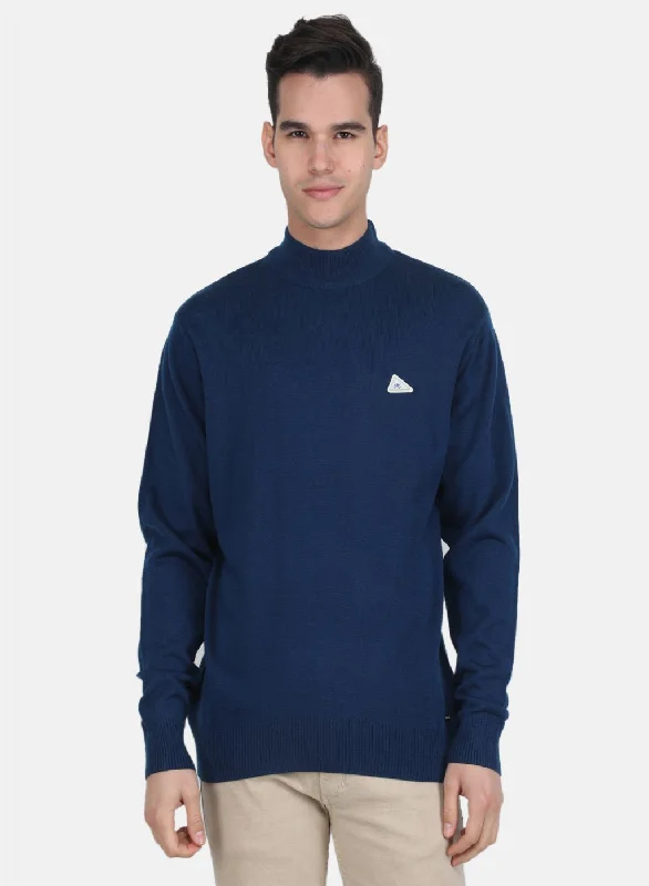 Men Blue Solid Pullover