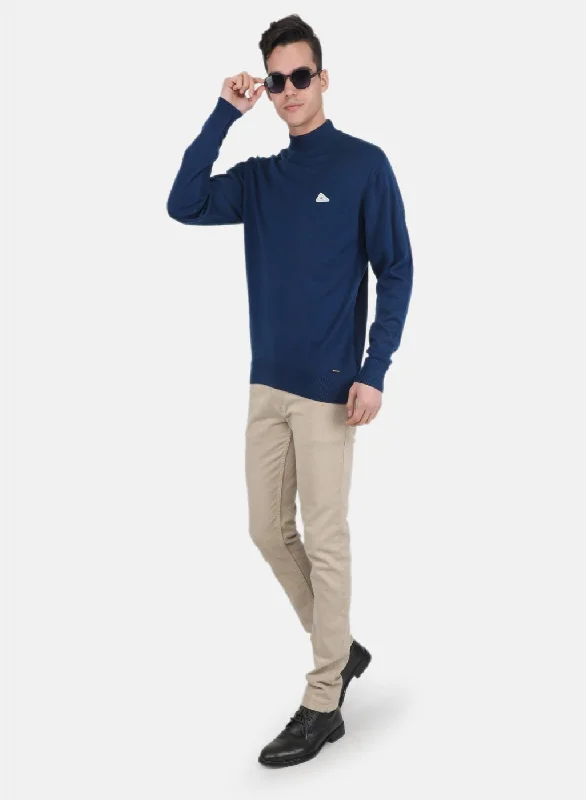 Men Blue Solid Pullover