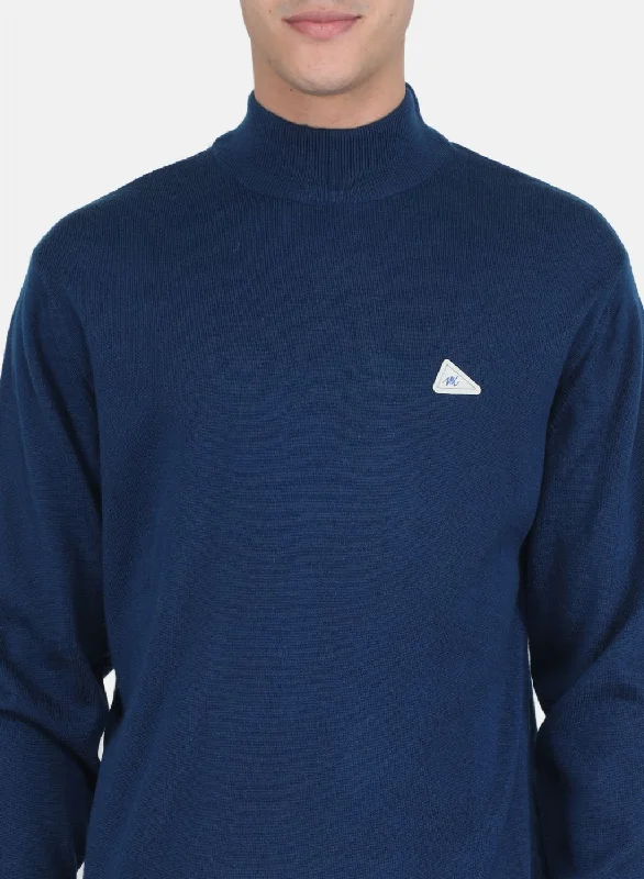 Men Blue Solid Pullover