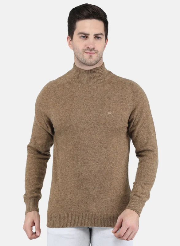 Men Brown Solid Pullover