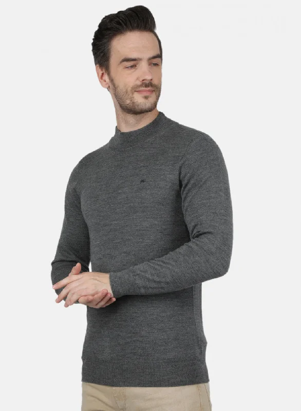 Men Grey Solid Pullover