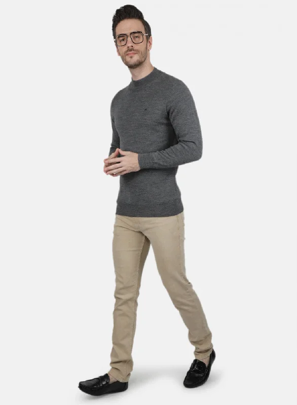 Men Grey Solid Pullover