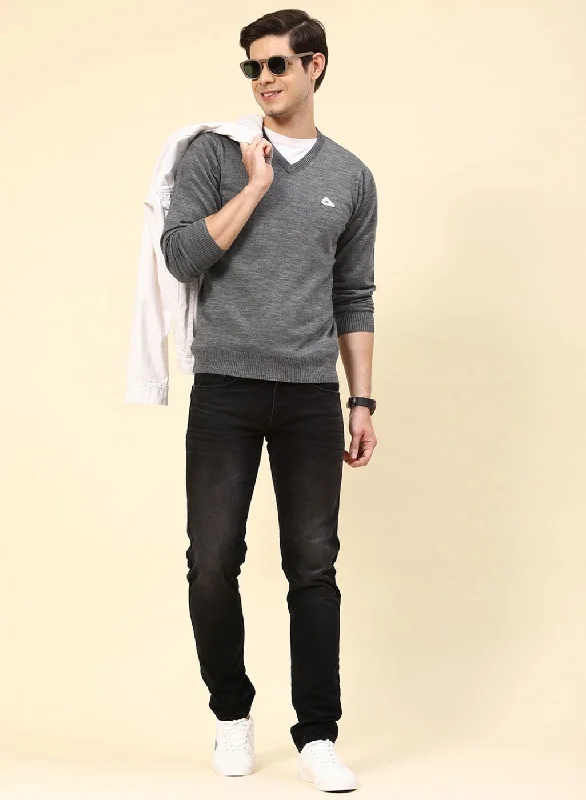 Men Grey Solid Wool blend Pullover