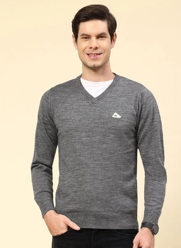 Men Grey Solid Wool blend Pullover