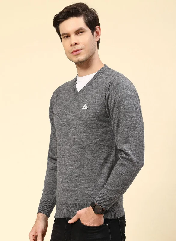 Men Grey Solid Wool blend Pullover