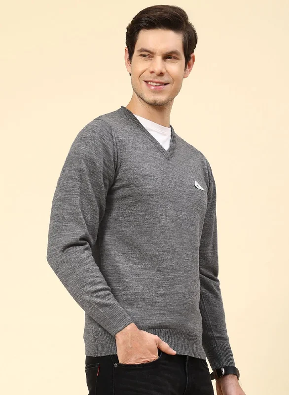 Men Grey Solid Wool blend Pullover