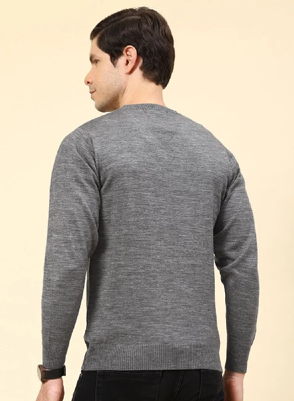 Men Grey Solid Wool blend Pullover