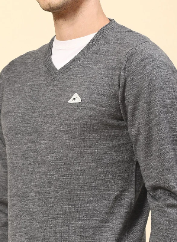 Men Grey Solid Wool blend Pullover